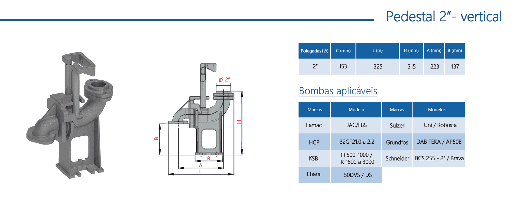 Pedestal para bomba 2" - descarga vertical